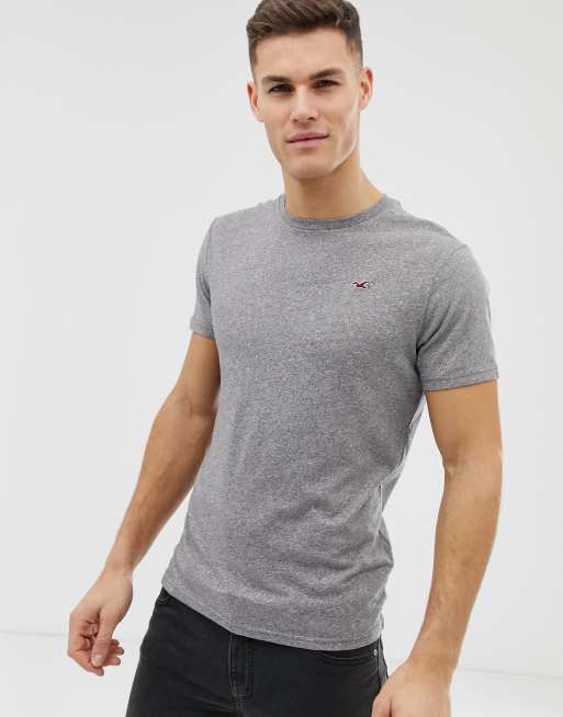 Hollister Core Crew Neck T-Shirt Seagull Logo in Grey Marl