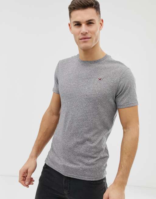 Hollister Core Crew Neck T-Shirt Seagull Logo in Grey Marl | ASOS