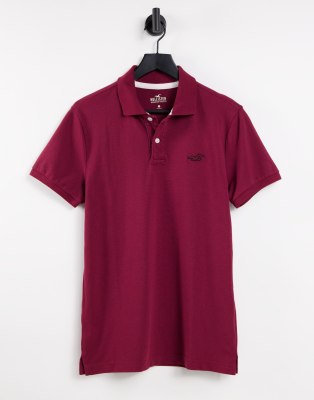 Hollister core icon logo pique polo in burgundy - ASOS Price Checker