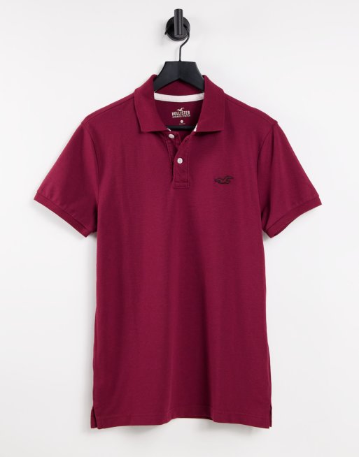 Hollister core icon logo pique polo in burgundy