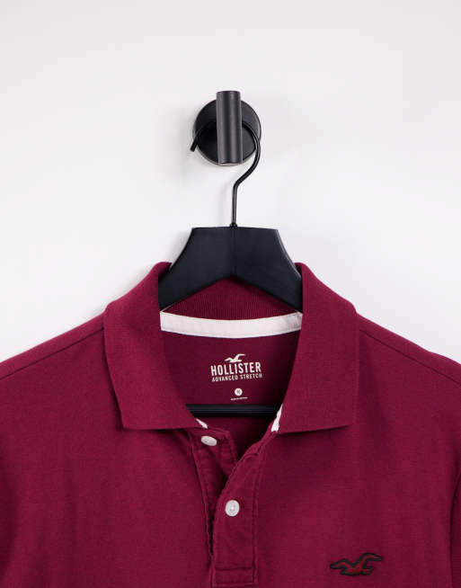 Hollister core icon logo pique polo in burgundy