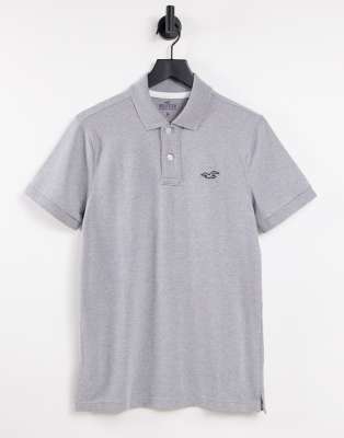 Hollister core icon logo pique polo in grey