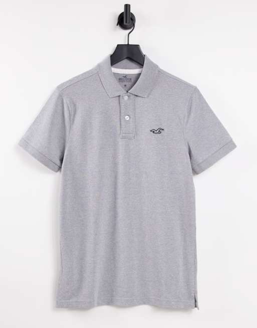 Hollister core icon logo pique polo in grey