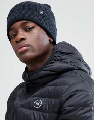 Hollister Core Label Logo Rib Beanie in Black ASOS
