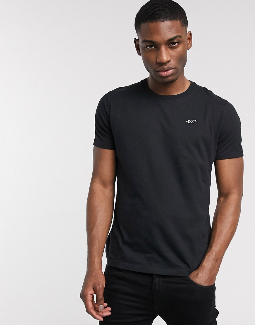 Hollister - Core - T-shirt girocollo nera tinta unita con logo a gabbiano-Nero