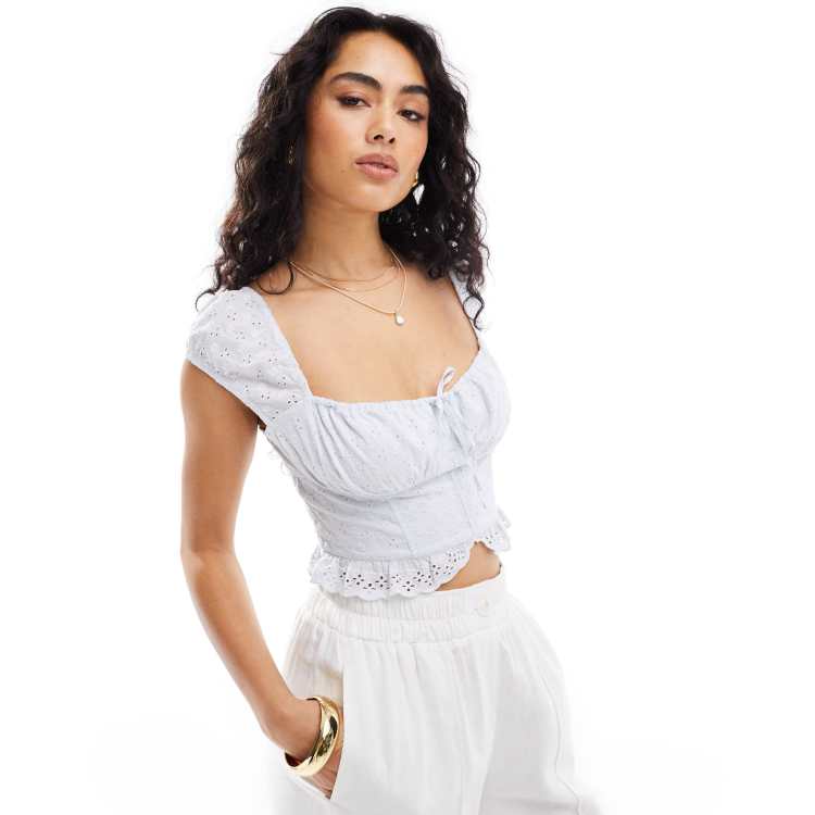 Hollister corset top with cap sleeve in light blue ASOS