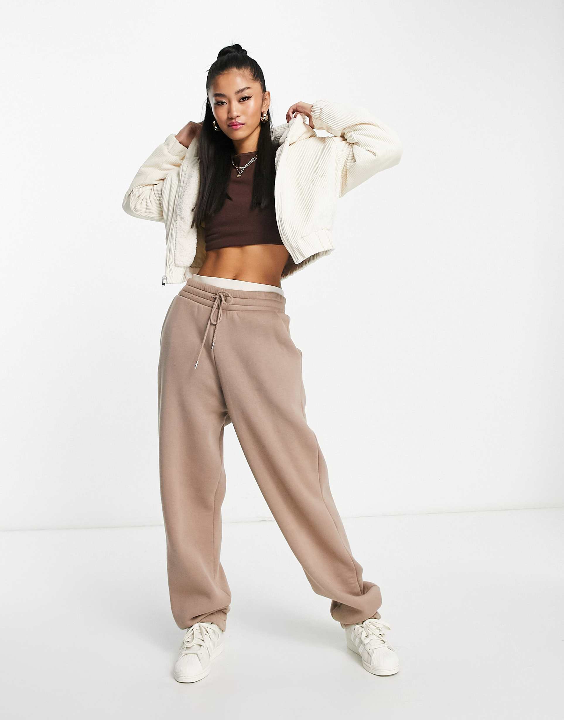 Hollister cosy lined cord oversized jacket in cream view 4