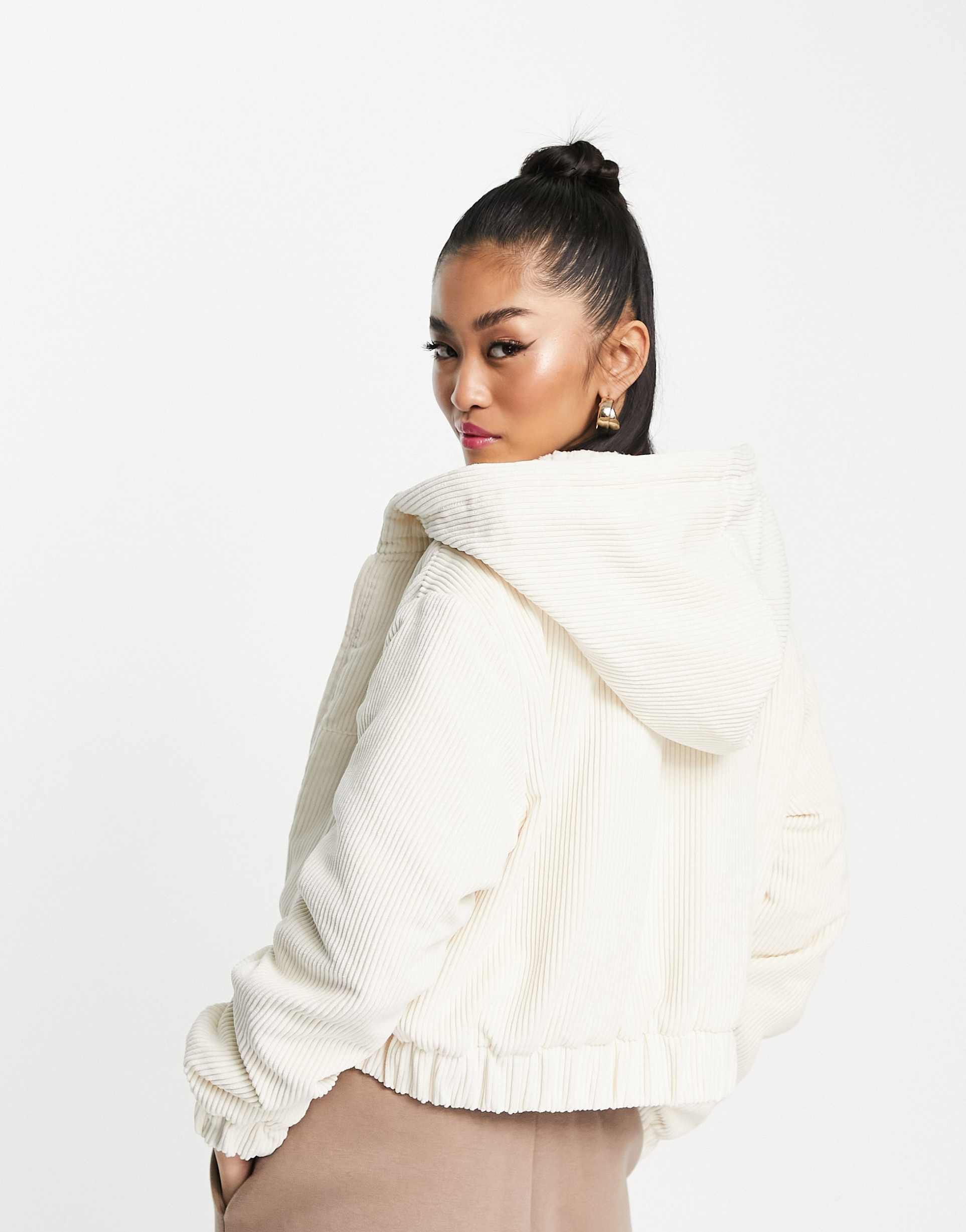 Hollister cosy lined cord oversized jacket in cream