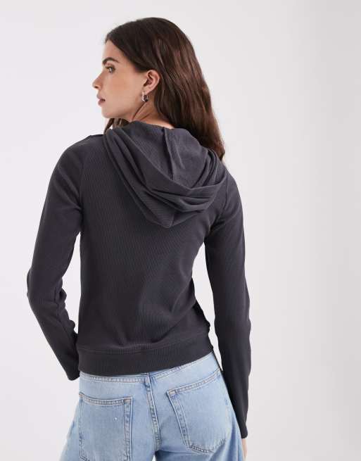 Hollister cosy long sleeve fitted hoodie in dark grey, 4 of 9