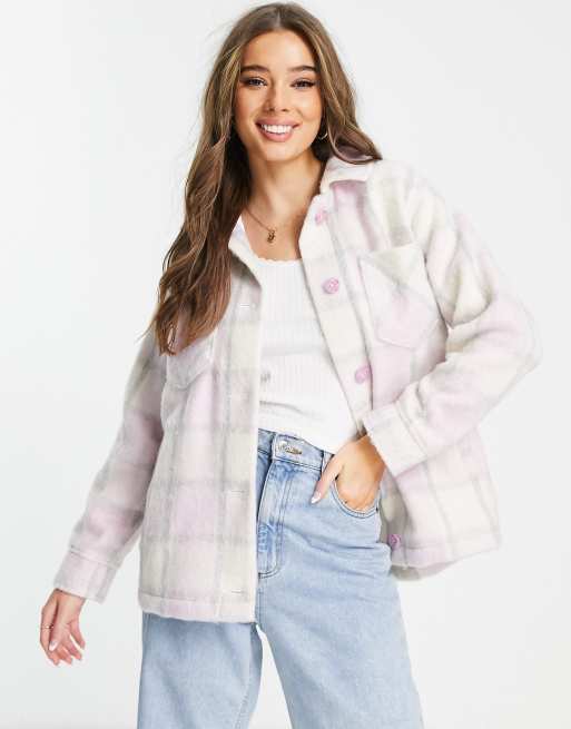 Hollister ASOS Plaid Shacket Small Lavender Cream Oversized Relaxed Street  NWT