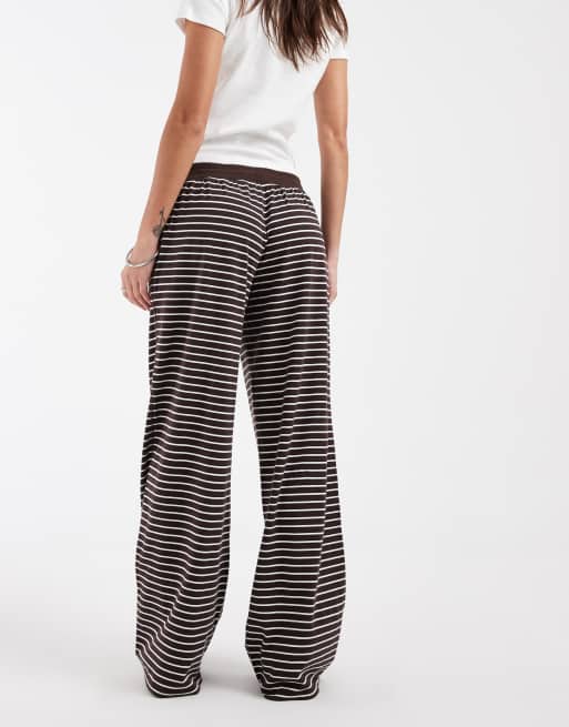 Hollister cosy wide leg pants in brown stripe, 5 of 5
