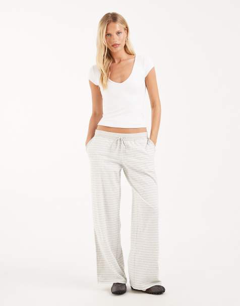 Hollister cosy wide leg pants in grey stripe - view 1