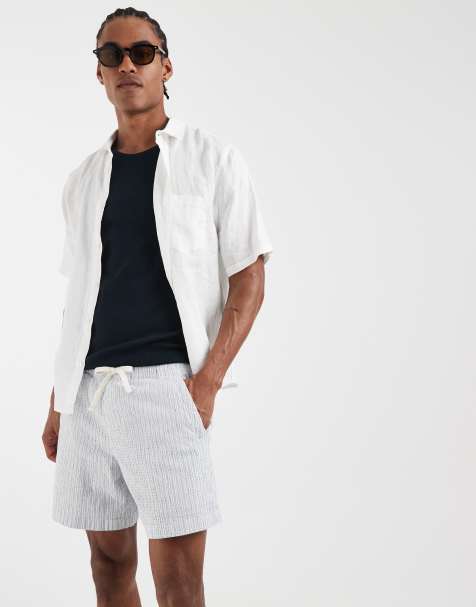 Hollister cotton linen blend seersucker pull on shorts in blue stripe - view 1