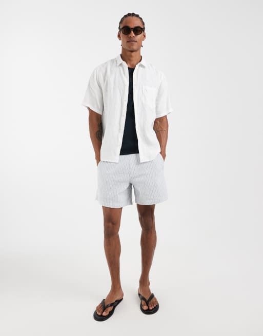 Hollister cotton-linen blend seersucker pull on shorts in blue stripes, 2 of 5
