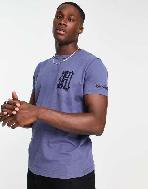 Hollister – Courtside – Ringer-T-Shirt in Navy mit Tech-Logo im 70er-Stil