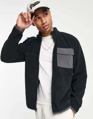 Hollister cozy borg full zip jacket in black