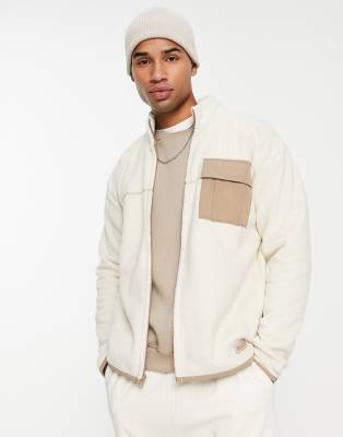 Hollister cozy borg full zip jacket in cream