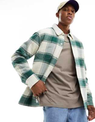 Hollister cozy borg lined shacket in olive/cream check | ASOS