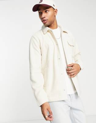 Hollister cozy borg overshirt jacket in cream-White