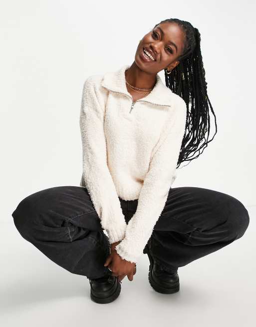 Hollister – Cozy – Kremowa bluza z zamkiem od szyją