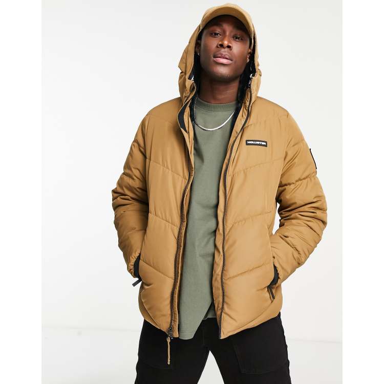 Hollister cozy lined hooded heavyweight puffer jacket in brown ASOS