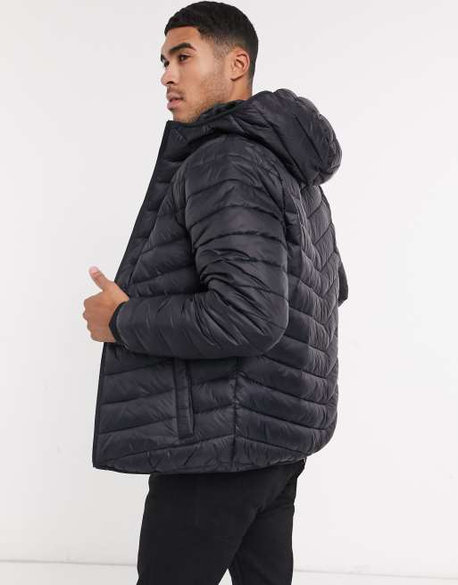 Hollister heavy puffer jacket in black clearance