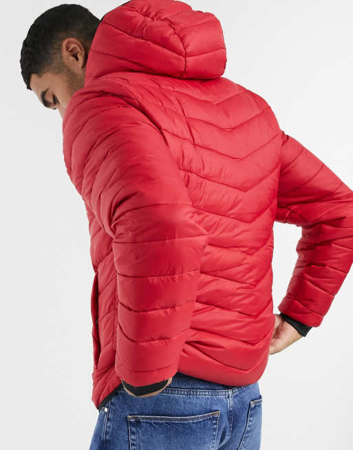 Hollister cozy lined hooded puffer jacket in red ASOS