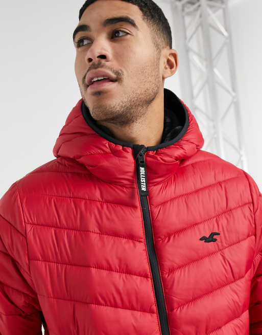 Hollister cozy lined hooded puffer jacket in red