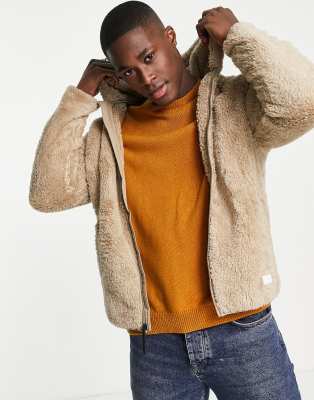 Hollister Cozy Sherpa Logo Hood Jacket In Brown | ModeSens