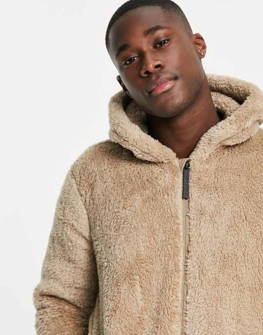 Hollister cozy sherpa logo hood jacket in brown