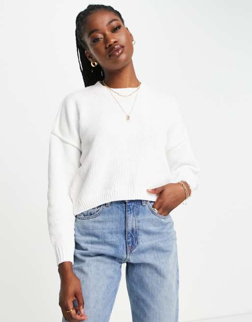 Hollister slouchy off the shoulder sweater in white