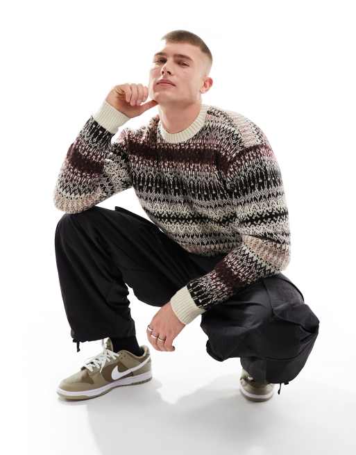 Hollister cozy textural pattern knit jumper in beige multi ASOS