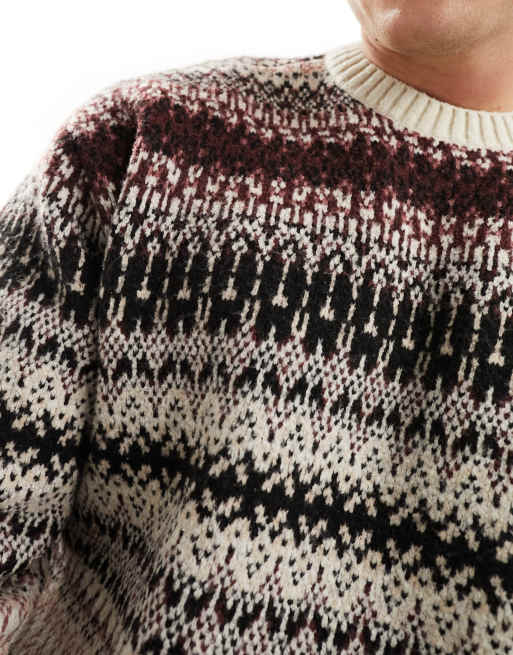 Hollister cozy textural pattern knit jumper in beige multi ASOS