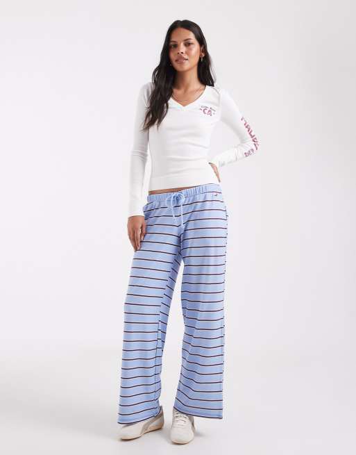 Hollister cozy wide leg pants in blue stripe, 1 of 5