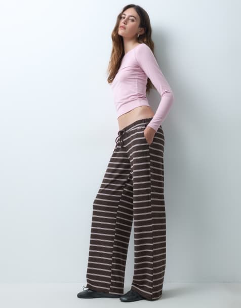 Hollister cozy wide leg pants in brown stripe - view 1