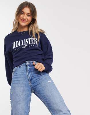 Hollister crew neck jumper in navy | ASOS