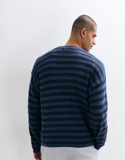 Hollister crew neck knit sweater in blue stripe, 5 of 5