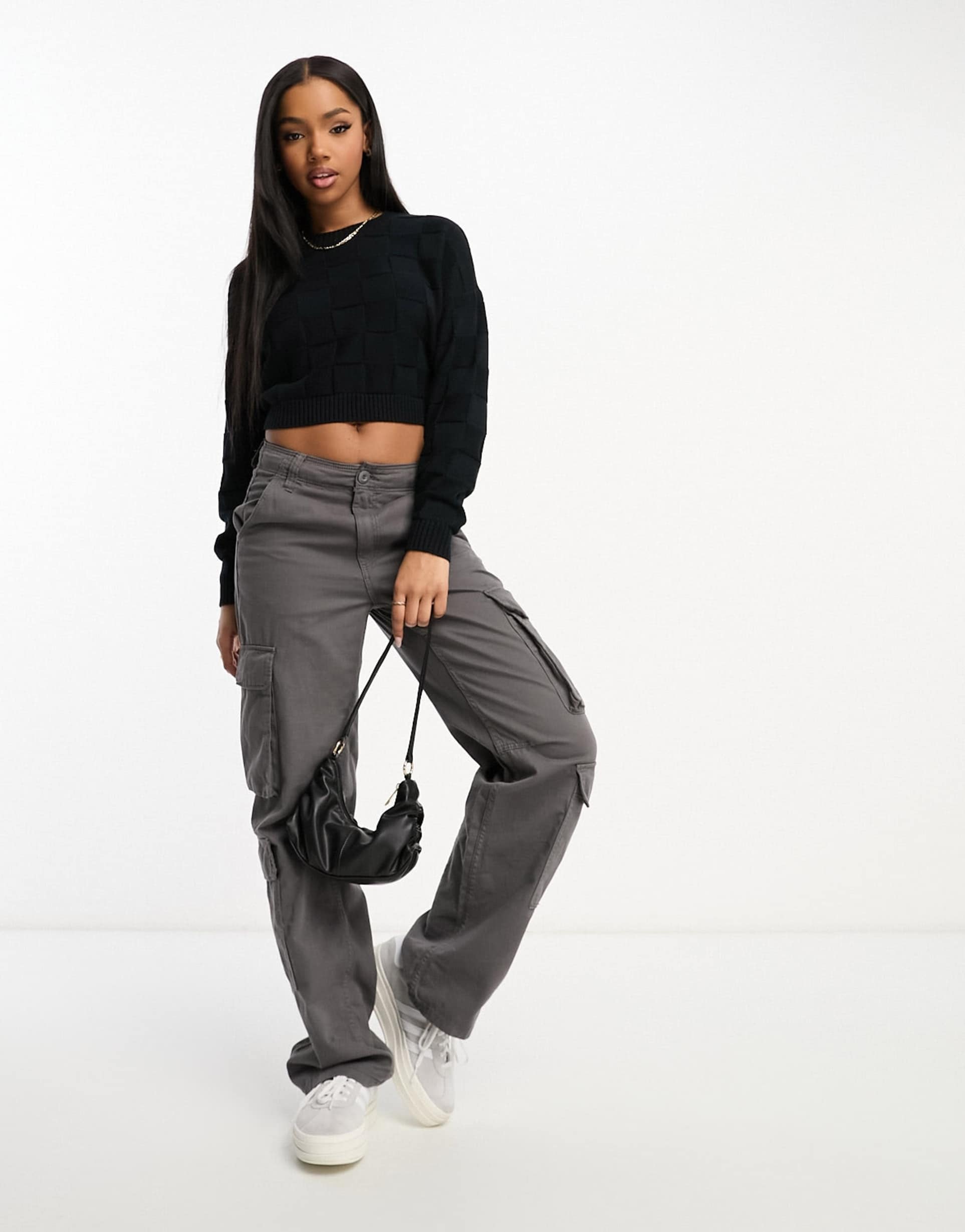 Hollister crew neck knitted jumper in black
