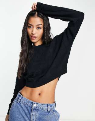 Hollister crew neck knitted jumper in black