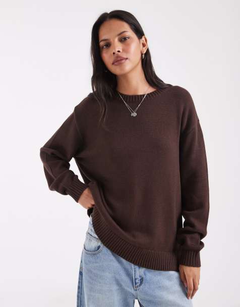 Hollister crew neck knitted jumper in brown - view 1