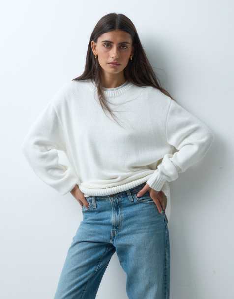 Hollister crew neck knitted jumper in white - view 1