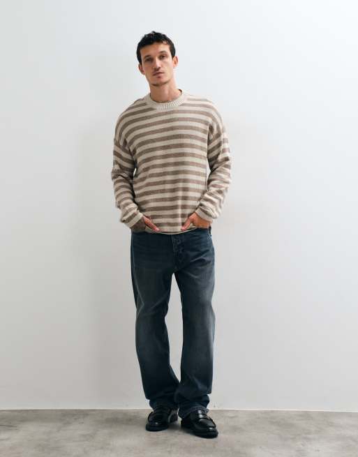Hollister crew neck knitted sweater in cream stripe, 3 of 5