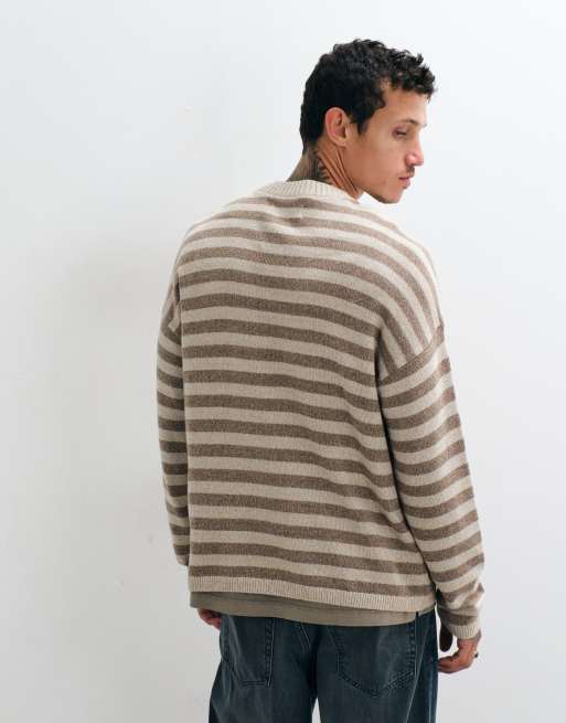 Hollister crew neck knitted sweater in cream stripe, 4 of 5