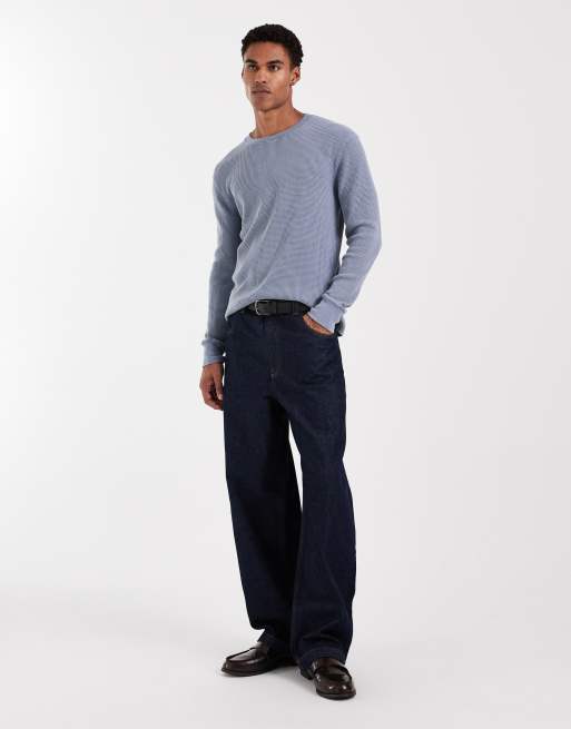 Hollister crew neck long sleeve thermal top in washed blue, 2 of 5