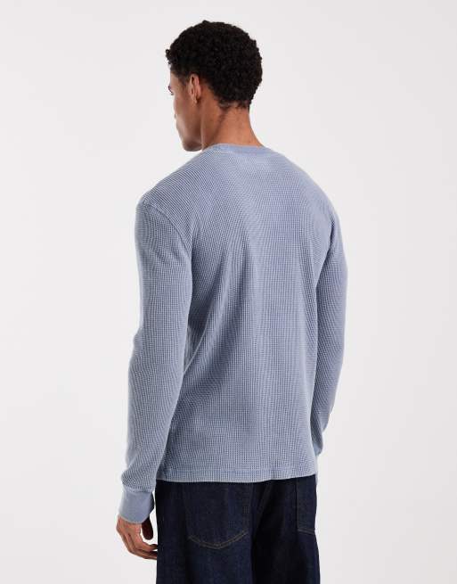 Hollister crew neck long sleeve thermal top in washed blue, 3 of 5