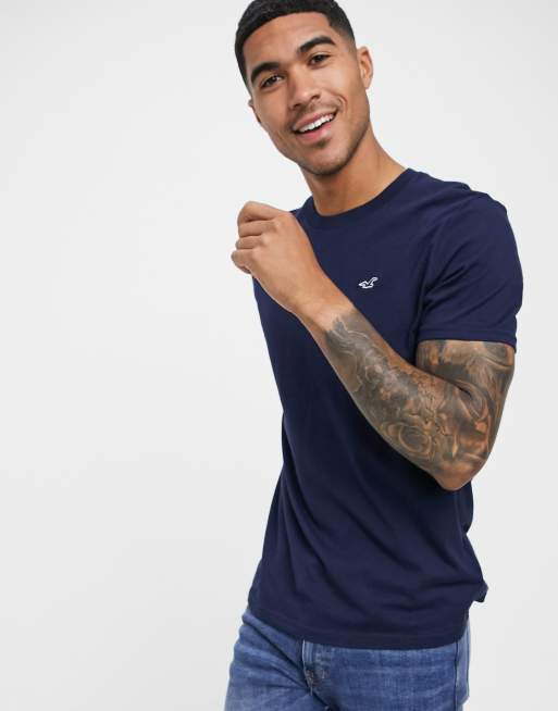 Hollister Crew Neck Seagull Logo T Shirt In Navy Asos