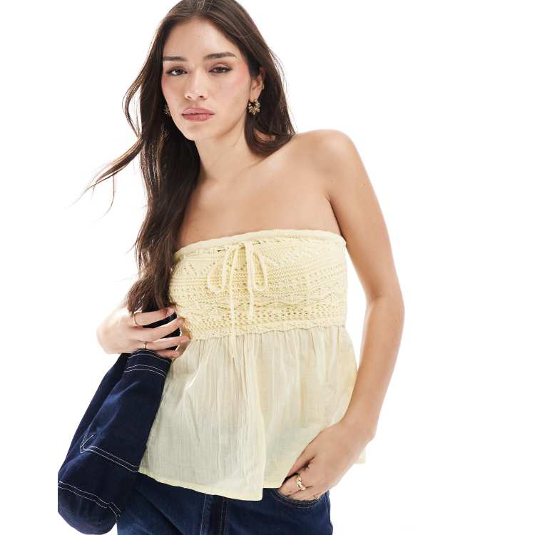 Hollister crochet detail flowy tube top in lemon | ASOS