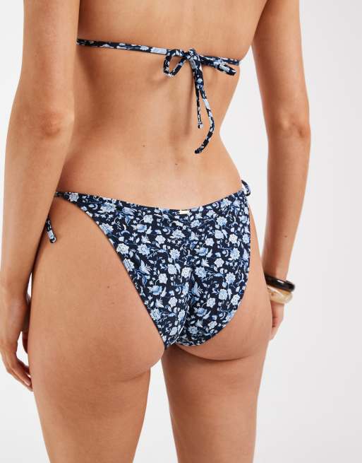 Hollister crochet tie side cheeky bikini bottoms in navy floral