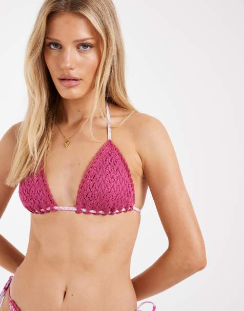Hollister crochet triangle bikini top in pink (Part of a set) - view 1
