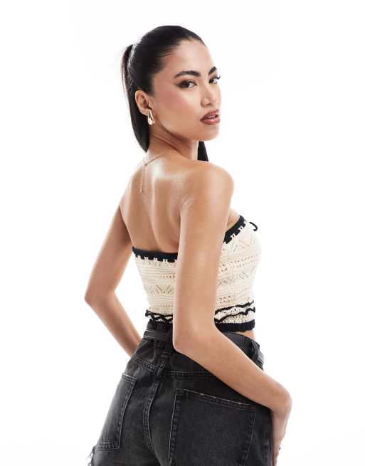 Hollister crochet tube top in beige and black ASOS